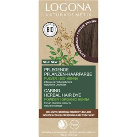 LOGONA Naturkosmetik Nourishing Vegetable Hair Colour, Vegan Hair Colour Powder with Organic Henna for Intense Colour and Shine, Plant Hair Colour in Coffee Brown (Brown), 1 x 100 g