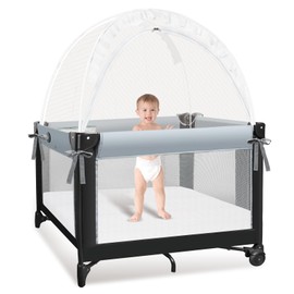 Crib Tent to Keep Baby from Climbing Out - Crib Net to Keep Baby in - Mesh Crib Climbing Prevention, Pop Up Baby Crib Tent, Two-Way Self-Locking Metal Zipper (White, Small)