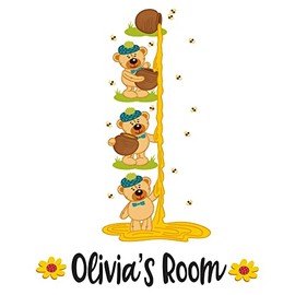 Holiday Gift Children Cute Cartoon Wall Decal Decoration Cute Teddy Bears with Honey Vinyl Wall Decal Lasts Years and Easily Removable - Size: 16 in(W) x 20 in(H)