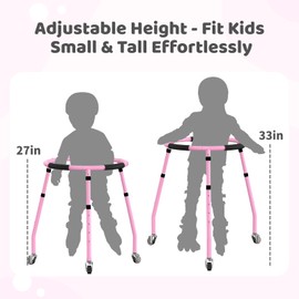 Roller Skate Trainer for Kids - Folding Adjustable Height (27"-33") Skater Aid Training Walker All-Metal Frame Learning Assistant for Boys Girl - Pink