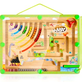 WOODMAM Magnetic Color and Number Maze - Montessori Toys for 3+ Year Old Girls & Boys - Wooden Color Sorting & Number Learning Puzzle Board - Fine Motor Skill Development for Toddlers Age 3, 4, 5