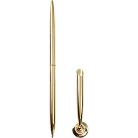 WLngtv Gold Metal Desk Pen Set with Stand, Round Holder Base, Office Signing Ballpoint Pen, for Wedding Office Ballpoint Set Attached Base Desk Writing Supplies