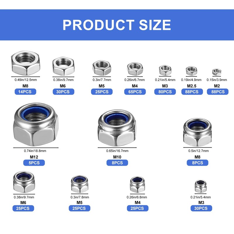 516 Pcs Nylock Nuts, Self Locking Nuts, Nylon Insert Lock