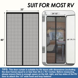 NVAAV RV Screen Door Curtain with Magnetic Closure, Magnetic RV Door Mosquito Net Screen for Campers, Trailers, Motorhomes, Doorway, Pet-Friendly & Easy Install Bug Screen