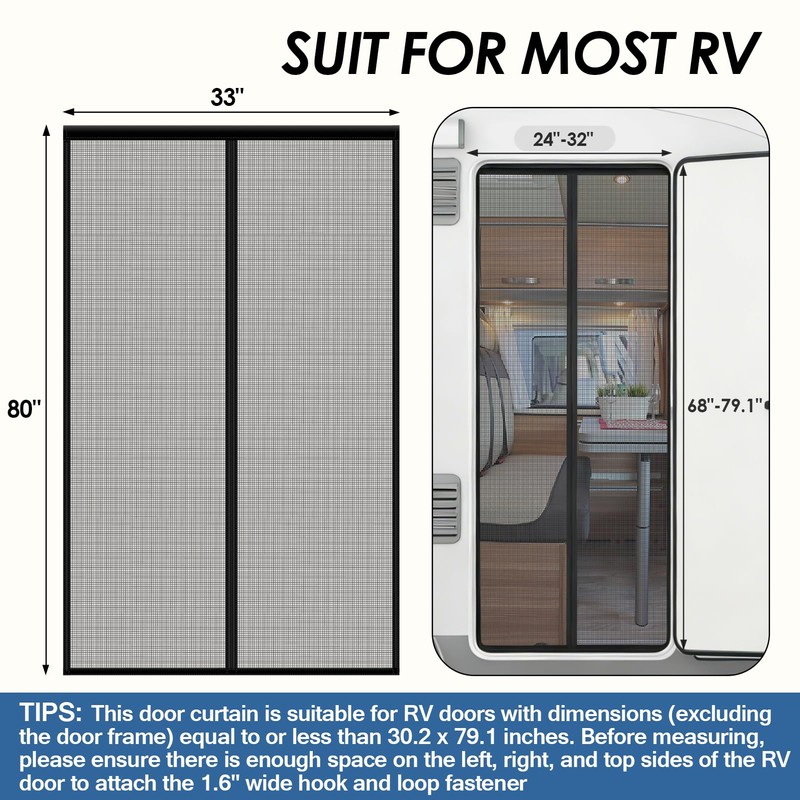 NVAAV RV Screen Door Curtain with Magnetic Closure, Magnetic RV