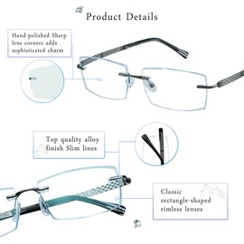 LifeArt Blue Light Blocking Glasses, Computer Reading Glasses, Anti Blue Rays, Reduce Eyestrain, Rimless Frame Different Lens Color for Customize with diamond, Stylish for Men (Black)
