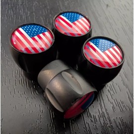 Advanced Trims Set of 4 BLACK Patriotic USA Flag Tire Valve Caps Universal Car Truck Bike