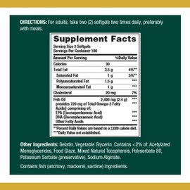 Nature’s Bounty Fish Oil, 1200mg, 360mg of Omega-3, 200 Coated Softgels