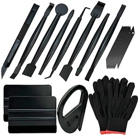 Umaki Automotive Vinyl Wraps Tools Tint Film Kit with 2 Pairs Vinyl Wrap Gloves, 4inch Felt Squeegee, Scraper, Edge Trimmer, Utility Film Knife, Black