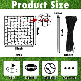 GliCraft 6 Pcs Universal Sports Net Repair Kits with 100 Pcs Zip Ties 8 x 8 Inch Golf Goal Nylon Netting Hole Replacement Patch for Baseball Batting Cages Hockey Football