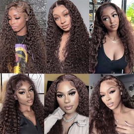 14 14 14 Inch Dark Brown Kinky Curly Bundles Human Hair Chocolate Brown Bundles Color 4 Human Hair Bundles Double Weft Remy Hair Extensions Wet and Wavy Bundles Silky Soft