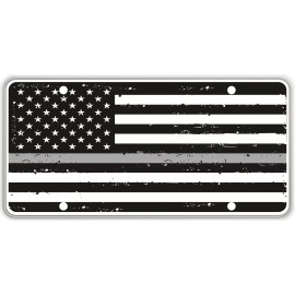 Race Plates Thin Gray Line over Tatter Background Black & White Flag Souvenir License Plate