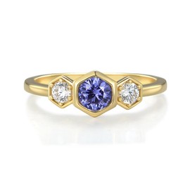 Ladies 9 Carat Gold on Sterling 925 Silver 3 Stone Tanzanite White Sapphire Ring Sizes K L M N O P Q R S T U (P)