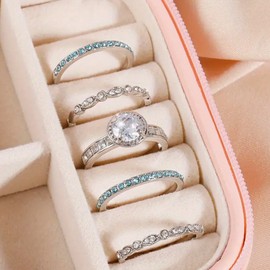 Boho 5 pc Turquoise CZ Stacking Rings 925S Sparkling Resin coating Valentines Gift