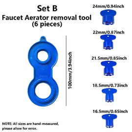 Faucet Aerator Wrench Tools, 6 Pcs Aerator Tap Wrench Removal Tool Set with 5 Sizes M16.5/M18.5/M21.5/M22/M24 Aerator Key for Bathroom Kitchen Sink Faucet (Set B)