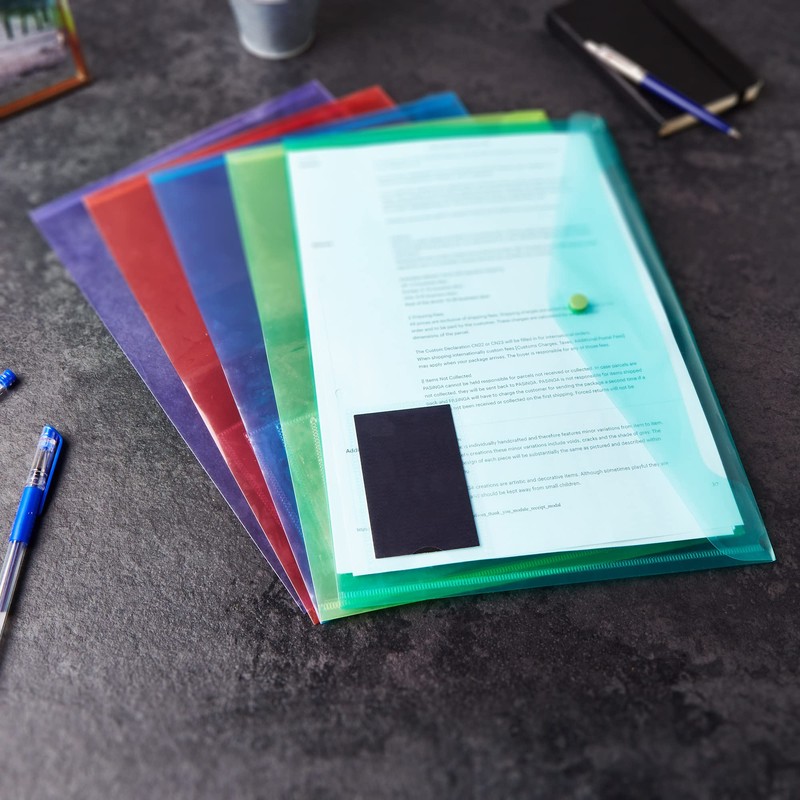 A4 Plastic Document Wallets Assorted Colours Files Folders Press Stud