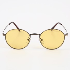 What Say Classic Round Metal Frame Color Lens, Sunglasses, Clear Lens, Date Glasses, UV400 Men's, Women's Case, light yellow/antique gold brown modern