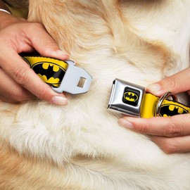 Buckle-Down Seatbelt Buckle Dog Collar - Bat Signal-3 Yellow/Black/Yellow - 1" Wide - Fits 15-26" Neck - Large