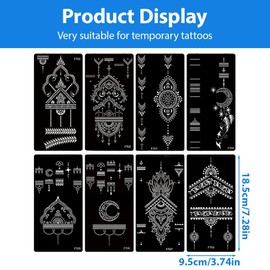 GMDP 8 Sheets Temporary Tattoos Henna Stencil, Tattoo Stickers, Indian Arabic Hands Hand Tattoo Temple Sticker for Women Finger Body