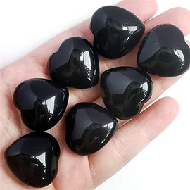 Manekieko Manekieko 3 Stck Natrlicher Schwarzer Obsidian Tasche Palme Daumen Heilkristall Herz Liebe Sorgensteine, 25mm Reiki Ausgleichskristall und Heilsteine