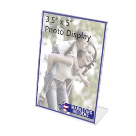 Marketing Holders Slant Back Acrylic Table Sign Holder, Frame 3.5"w x 5"h Lot of 1