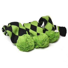 GOOACTION 3PCS Knitted Golf Head Covers 1-3-5 for Driver and Fairway Woods with Long Neck Sock Vintage Argyle Black and Dark Green Pom Pom Golf Club Head Covers Set