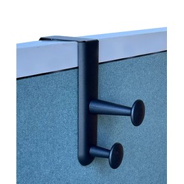 Tetra-Teknica Cubi-pro CWH03 Over-The-Panel Cubicle Partition Wall Garment Hanger with Double Posts, 2 1/2" - 3" Panels, Black