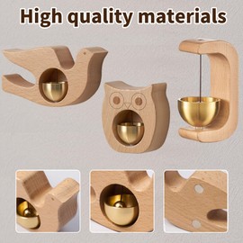 YOUNEEDFUL 2025 New Magnetic Doorbell, Vintage Wooden Wind Chime Doorbell with Brass Bell, Dopamine Decoration, Self-Adhesive Doorbell, Suitable for Business and Gift. (Owl)