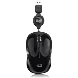 Adesso Ergonomic iMouse S8 - Retractable Optical USB Mouse (Black)