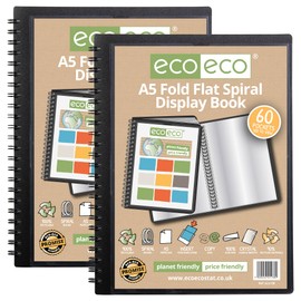 eco-eco A5 50% Recycled 60 Pocket Fold Flat Spiral Bound Display Book, Pack of 2, eco138x2