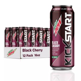 Mountain Dew Kickstart, 92mg Caffeine, 16 Fl Oz (Pack of 12), Assorted Flavor., - Black Cherry