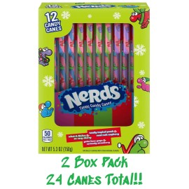 Ferrara Candy 2-(24 Total) Nerds Tangy Christmas Ind Wrapped Full Sized 2-Flavored Candy Canes
