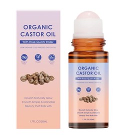 Organic Castor Oil Roll-On with Rose Roller, Castor Oil for Face, Firms Smooths Skin, Reduces Fine Lines, Brightens Eyes, Suitable for Face, Neck, Abdomen 50ml/1.7oz (1PCS)