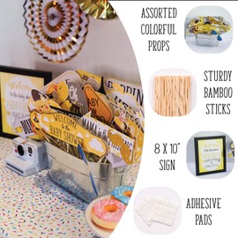 Baby Shower Photo Booth Props - 41-pc Photo Booth Kit with 8 x 10-Inch Sign, 60 Adhesive Pads, 45 Sticks - Baby Shower Decorations - Unisex Gender Neutral