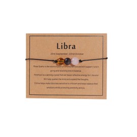 12Constellation Natural Stone Bead Chakra Bracelet Women Men Adjustable Braide String Rope Zodiac Crystal Cord Gemstone Bracelet Yoga Meditation Jewelry Gift-N Libra-1