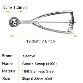 Mini cuchara para galletas, 2/3 cucharadas/4 onzas, bola de 1.2 pulgadas/30 mm, mini cuchara de helado de acero inoxidable 18/8, pulido secundario