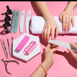 Kit de Manicura, 12Pzs Kit para Uñas, Incluir 5 Manicura de Acero Inoxidable+5 Limas De Uñas+1 Cepillo Limpiar+1 Bloque de Pulido, para Cuidado de Las Uñas