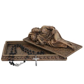 BC Catholic Sleeping St Joseph Statue with Case Base, Holder for Rosary, Patron Saint Religious Gfit of Inspirational Home Decor, 8.8" L, Wood Carve Looking, Hand Painted by Buildclassic