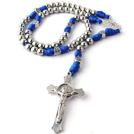 HanlinCC 10mm Stainless Steel Beads Large and Heavy Rugged Durable Paracord Rosary for Men with St.Michael Center Piece and St.Benedict Crucifix (Blue)