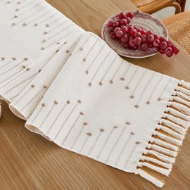 Wracra Boho Table Runner, Natural Cotton Woven Macrame Table Runners 72 Inches Long for Modern Farmhouse Woven Home Decor, 14x72 Inch, Taupe