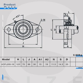 2 PCS Heavy Duty Pillow Block Mounted Ball Bearings 1 Inch Bore Solid Cast Iron Base UCFL205-16 Pillow Bearings with Screw Lock Self Aligning Mounted Pillow Bearings
