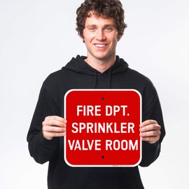 Fire Dpt. Sprinkler Valve Room Sign, 12x12 Rust Free Heavy Aluminum, UV Protected, Long Lasting Weather/Fade Resistant, Easy Mounting, Indoor/Outdoor Use, Made in USA
