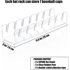 Hat Stand for Baseball Caps, 2 Pcs No Install Acrylic Hat Organizer for 14 Baseball Caps, Hat Racks for Baseball Caps Display and Organizer for Bedroom, Closet, Dresser, Office (clear*2)