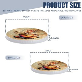 Round Gas Stove Burner Covers Set Of 4,Artistic Coffee Cup With Swirling Steam And Patterns Cooktop 8 Inches And 10 Inches,Electric Stove Burner Covers,Metal Stove Burner Cover