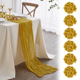 Nialnant 6 Pack Mustard Yellow Cheesecloth Table Runner 120 Inches Yellow Table Runner for Dining Home Decor, Rustic Gauze Table Runner Wedding Baby Shower Bridal Decoration