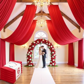 30 ft×20 ft Red Ceiling Curtain Drapes for Weddings Parties, Wrinkle Free Polyester Draping Fabric Red Drapery for Party Tent Canopy Hotel Banquet Hall Ceiling Decor-6 Panels 5×20ft