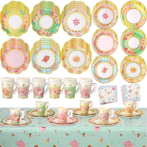 Yungyan 97 Pcs Guests Tea Birthday Party Supplies Disposable Tableware