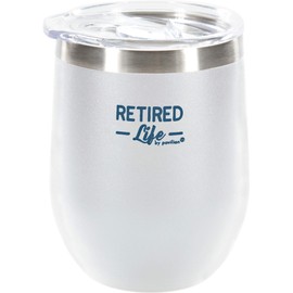 Pavilion Gift Company Insulat I Can Want I'm Retired-12 Oz Stainless Steel Stemless Wine Glass Insulated With Vacuum Sealed Lid, 12oz, White