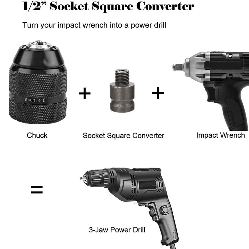 Keyless Drill Chuck 0.8-10mm 3/8-24UNF Quick Change Adapter for SDS