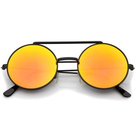 zeroUV Limited Edition Mirror Flip-Up Lens Round Circle Django Sunglasses (Black Fire)